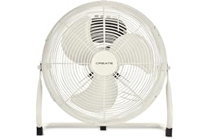 CREATE / AIR FLOOR RETRO/Ventilateur de sol industriel blanc cassé / 12 pouces, débit d'air puissant, 3 vitesses, silencieux, léger, pieds antidérapants.