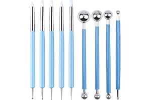 Fodlon Pottery Tool, 9 Piece Ceramic Sculpture Kit Modelling Tools Clay Accessories for Clay Pottery Ceramic Art DIY Includes Silicone Pens, Ball Tools