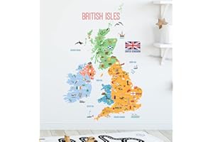 DECOWALL DL-2002 Large British Isles Map Wall Stickers United Kingdom England Scotland Northern Ireland Decals for Kids Children Classroom Educational School Illustrated Adventure Great Britain