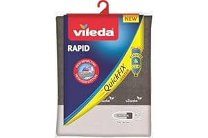 Vileda Rapid Housse pour planche à repasser, Reflète la chaleur pour un repassage rapide, Installation facile, pour tables 110-130 cm x 30-45 cm, Gris