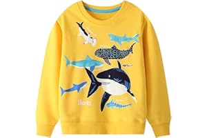 WINKEEY Jungen Sweatshirt Mit Kawaii Dinosaurier Haifisch Tintenfisch Muster Langarm Pullover Nachtleuchtend Kinder Oberteilung 2-7 Jahre