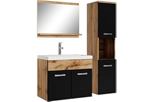 Badplaats B.V. Meuble de Salle de Bain Montreal 60 cm lavabo Chene, Noir Mat - Armoire de Rangement Meuble lavabo evier Meubles
