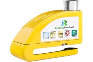 JR QualityProduct Motorcycle Disc Brake Lock, 110dB Alarm System, Security Anti-Theft Lock with Reminder Cable, Yellow