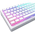 SEEFY PBT Keycaps Double Shot Light Transmission Pudding Keyboard Caps Full Set Suitable for Mechanical Gaming Keyboard (White Pudding)