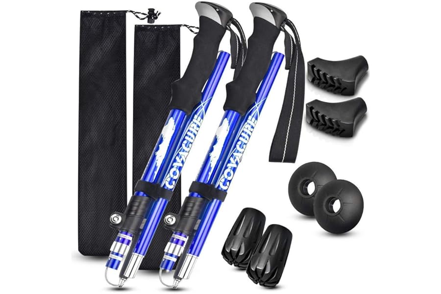 COVACURE Walking Poles - 2 Pack Lightweight Collapsible Walking Sticks for Hiking, Camping & Backpacking- 7075 Aluminum Foam Grip & Padded Strap