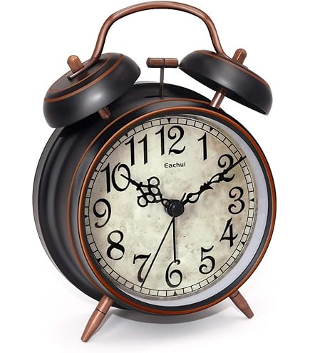 TFA Dostmann analoge bellenwekker uit metaal, 60.1025.01, stil uurwerk sweep, extra luid alarm met twee bellen, metalen behuizing, achtergrondverlichting, zwart, (L) 117 x (B) 56 x (H) 159 mm