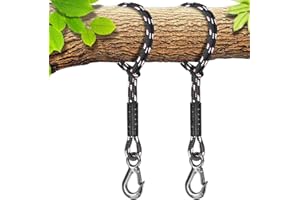 BeneLabel 2pcs Tree Swing Rope, 150cm Hammock Strap Hanging Kit Beam Polyester Extension String (400lbs) with Hook for Hammock Chair Playground Set, up to 2500lbs, 10mm Diameter, Black