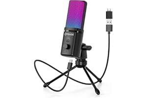 FDUCE Micrófono USB para Juegos, micrófono de Condensador RGB con trípode, Ajuste de Volumen y función de botón de Silencio, para Juegos, Podcasting, Streaming, Youtube