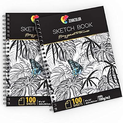 Zenacolor ⭐ Pack de 2 x Carnet de Dessin Professionnel, A4 (9”x12”) avec Spirales - 200 x Feuilles Blanches (100 g) - Cahiers Dessins avec Couverture Rigide - Bloc de Pages Vierges pour Dessiner, Gribouiller