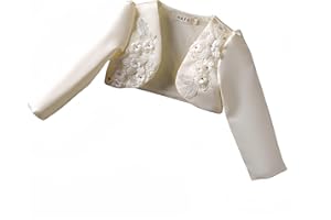 Proumhang Châle Cardigan et Veste pour Enfants,Boléro Châle à Manches Longues,Fleurs en Satin,Ouvert sur Le Devant,Robe de Mariage,de Demoiselle d'honneur,d'anniversaire et de Princesse