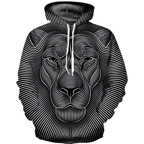 KPILP Männer Pesonalität Basic Herbst Winter Wärme Solides Weste Lässiges Schädel Löwe Drucke Langarm-Kapuzenoberteil Sweatblazer Bluse Sweatshirt Outwear（E-Mehrfarbig， 3XL