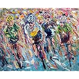Ölgemälde auf Leinwand, moderne abstrakte Kunst, ursprünglich signiert, modernes Design, Malerei, moderne Gemälde Öl auf Leinwand, Malerei, einzigartig, abstrakt, handgemalt - ciclisti 100x80 cm-