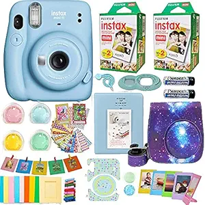 Fujifilm Instax Mini 11 Camera + Fuji Instant Instax Film (40 Sheets) & Includes Case + Assorted Frames + Photo Album + 4 Color Filters and More Bundle (Sky Blue)