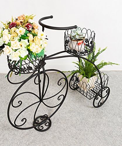 ZHANWEI flower pot shelf Plant Stand Iron Window Flower Pot Shelf European Bicycle Pastoral Creative Flower Rack Brass, White, Black Assembly flower pot shelf ( Color : Black )