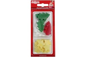 dekora – Blíster 26 Decoraciones Comestibles de Oblea para Navidad, Estrellas y Pinos de Colores, Sprinkles Navideños para Tartas, Cupcakes y Repostería