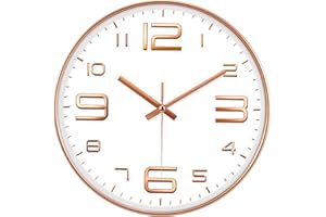 VIPNAJI orologio da parete moderno, Orologio da Muro al Quarzo con Movimento Silenzioso Sweep, orologio da parete digitale, Diametro 30 cm, Oro Rosa, plastica, rotonda, per Casa Ufficio Cucina ect