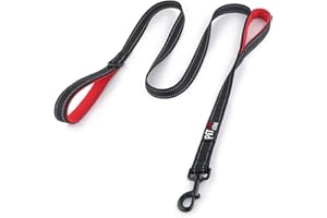 PLUTUS PET Pioneer Petcore Dog Lead 6ft Long,Traffic Padded Two Handle,Heavy Duty,Reflective Double Handles Lead for Control Safety Training,Leads for Large Dogs or Medium Dogs,Dual Handles Leashes(Black)