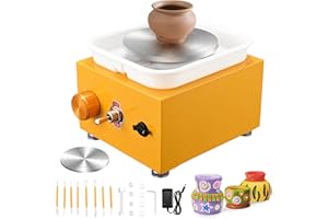 Potuem Mini Pottery Wheel, Electric Pottery Wheels with 2 Turntables 6.5cm/10cm, Clay Tools and Removable ABS Basin, Pottery Wheel for Adults Kids Beginners DIY Clay Art, Yellow