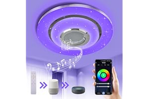 OTREN Lámpara Led Techo con Altavoz Bluetooth, RGB Plafón Led Techo con Remoto y Control de Aplicaciones, Compatible con Alexa Google Home, 36W 3600LM,30CM