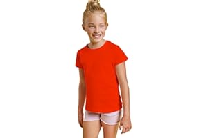 KINKIES Camiseta de Colores Manga Corta 100% Algodón para Niñas - Camiseta Entallada, Cuello Redondo, cómoda, Suave, Lisa y Elegante