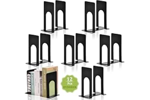 DYDHRER 6 Paar Buchstütze, Buchstützen Metall, Hochwertiges Bücherhalter, Buchstütze Schwarz, rutschfeste Buchhalter Regal für Kinder, Schule, Haus und Bibliothek-Schwarz/12 Stück(70x100x130mm)