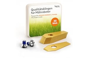 BEOS® 30 Cuchillas de Repuesto Premium de Titanio Bosch Indego + Tornillos con Seguridad - Cuchillas de Repuesto para Robot cortacésped Bosch Indego – Cuchillas de 1 mm de Espesor
