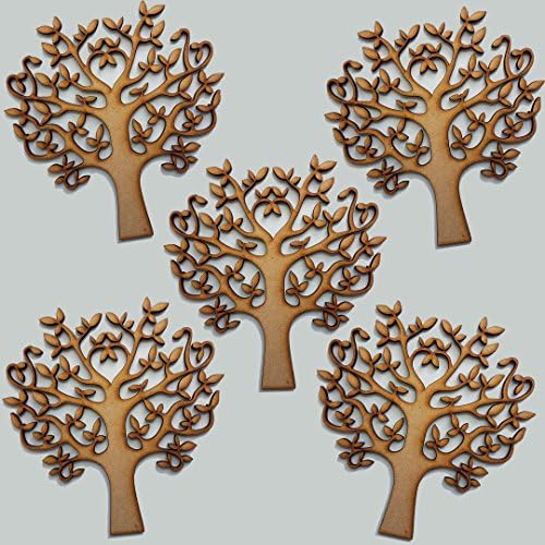 Wooden Pack of 5, 100mm SBT Trees, Family, Guestbook, Christmas Arts And Craft