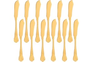 Buyer Star Couteaux à poisson 12 pièces, ensemble de fourchettes en acier inoxydable doré servant au poisson, ensemble de couverts poli miroir