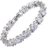 Rizilia Bracciale Tennis Con Zirconie Taglio Rotondo - Placcato Oro Bianco 18K - 18 Cm (7 Pollici) - Nichel Free - Elegante Gioiello Donna