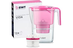 BWT Filtro de Agua Vida Rosa 2,6L + 13 Cartuchos de Filtro de Magnesio | Paquete Anual | Filtro de Agua Potable | Para Comidas & Bebidas | Filtra Cal, Cloro, Plomo & Cobre