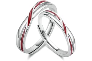 BCughia Anello, Anello Uomo Argento con La Linea Rossa Argento Sterling Nozze Anelli Regolabili per Uomo e Donna