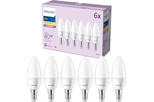 Philips Lighting 929003541136 pack de 6 ampoules LED E14 format flamme, 40W, blanc chaud