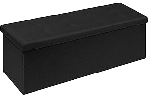 Bonlife Extra Large Ottoman Storage Box with Lid, Black Folding Toy Chest Boxes Bedroom End of Bed Storage Bench Footstools for Living Room,110cm