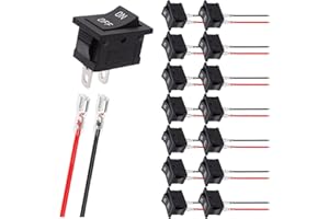 MKBKLLJY 15Pcs AC 6A 250V 10A 125V Mini Black Rocker Switch 2 Pins 2 Position SPST ON/Off Square Rocker Switch Toggle with Locked Terminal Wires for Car Boat