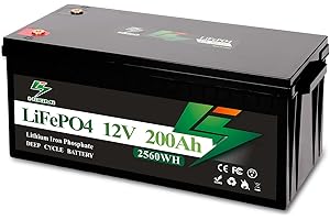 HIXIMI LiFePO4 batteria al litio ricaricabile 12V 200Ah, più di 5000 cicli profondi, 100A BMS