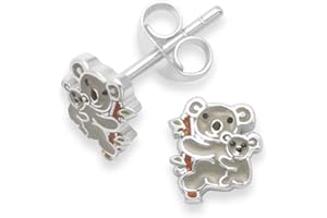 HEATHER NEEDHAM SILVER Heather Needham Sterling Silver Children's Koala Bear Earrings - Enamel Koala stud Earrings - SIZE: SMALL - 7mm x 6mm. Gift Boxed 5937