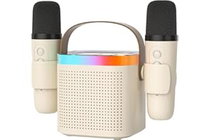 DRSYXCS Karaoke Machine 2 Microphones, Portable Bluetooth Karaoke Speaker Microphone Set with Voice Change & Led Light, Birthday Children's Day Gift for 3-12 Years Kids Boys Girls Adults(Milk White)
