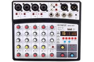 BOMGE Professional 6 Channel 99DSP DJ Audio Sound Mixer Interface Mixing Console Desktop Karaoke with MP3 Input, USB, Bluetooth Input, Stereo Recording, 48V Phantom Power (BLACK)