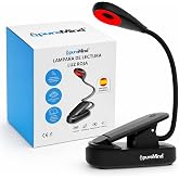 Puremind USB Rechargeable Red Reading Light with Clip + 360&ordm; Flexible Neck + 3 Levels of Brightness Without Blue Light for Sl