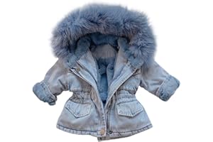 ZEZKT Chaqueta Vaquera bebé y niña Invierno cálido Grueso Denim Abrigo Moda Casual Abrigo de Manga Larga Chaqueta con Capucha Chaqueta de Mezclilla 1-6 años