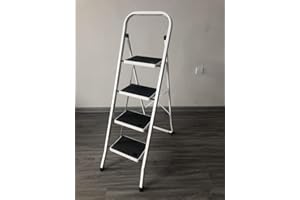 JAOSY 4-Step Ladder Steel Folding Portable Wide Non-Slip Rubber Tread Heavy Duty 150kg Capacity, 5 Year Warranty