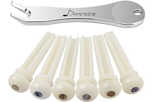 Donner Acoustic Guitar Bridge Pins, 6PCS White Bone Bridge Pins Inlaid 3mm Abalone Dot with Guitar Pins Puller and Sandpaper