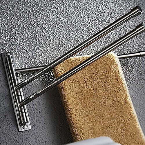 KES Badetuchstange mit 3 bewegliche, aus hochwertigem Edelstahl, zur Wandmontage, Chrome, A2102S3