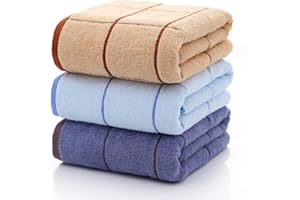 Solerconm Lot de Trois Serviette de Bain 100% de Coton pour Toute la Famille et Multifonctionnel, Excellent Performance en respirabilité et absorbabilité (3 Packs (Brun * Bleu * Bleu Foncé))
