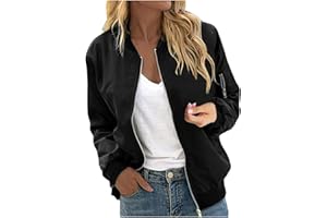 KQIVAM Bomberjacke Damen Kurze Blouson Jacke Casual Pilotenjacke Langarm Outwear Zip Up Solid Leichte Coat Sweatjacke Elegant Übergangsjacke Outdoorjacke Fliegerjacke
