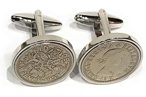 OCC OLD COIN CUFFLINKS HT - Premium 1959 Lucky sixpence cufflinks for a 65th Birthday cufflinks SLV
