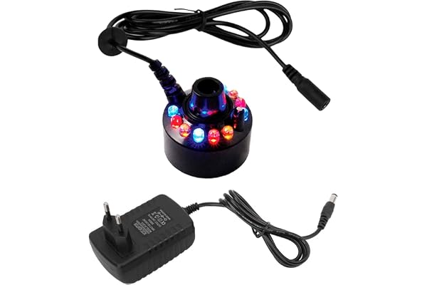 XUJAIOLQP Mini Mist Maker 12 LED Mister Fogger Water Fountain Pond Fog Machine Vaporisateur Humidificateur Fontaine D'intérieur Mister Foggers Parfait pour Halloween, Décoration de Noël
