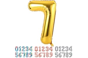 Ponmoo Foil Globo Número 7 Dorado, Gigante Numeros 0 1 2 3 4 5 6 7 8 9 10-19 20-29 30 40 50 60 70 80 90 100, Grande Globos para La Boda Aniversario, Globo de Cumpleaños Fiesta Decoración