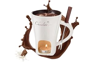 Genérico Taza para Fondue de Chocolate con Tenedores, Taza para Derretir Chocolate para Chocolate, Queso y Postres. Regalo Ideal para Citas Nocturnas, Cumpleaños, Aniversarios y Bodas (Beige)