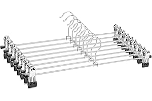 ‎AMBER HOME Amber Home 8 Stück 40cm Chrom Eisen Kleiderbügel, Silber Metall Hosenbügel Aufhänger für Hosen Shorts Rock Socken Unterwäsche, mit rutschfest Clips